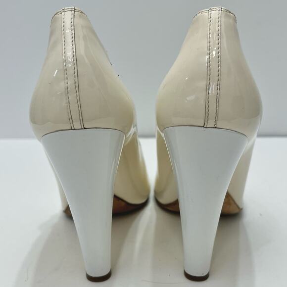 Chanel Buckle Mary Jane Wedge Pumps White Patent Leather Pumps | 39/US 8-8.5 - Picture 9 of 13